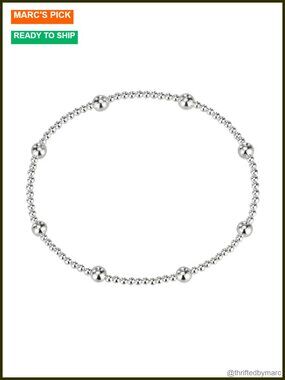 Sterling Silver Round Bead Elastic Bracelet Minimalist Unisex Stretch 6.25" Gift